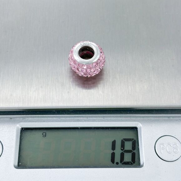 Vintage Sterling Silver 925 Pink Crystal Spacer Bead Charm - Picture 4 of 4